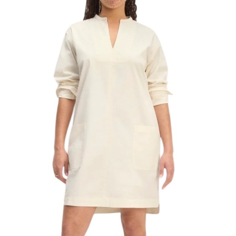 Everlane The Long Sleeve Cotton Utility Mini Dress Bone Size M